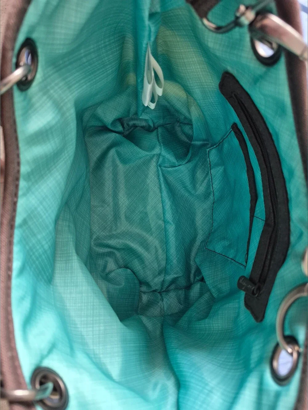 Striped Aqua and Cream Tote Bag with Brown Accents